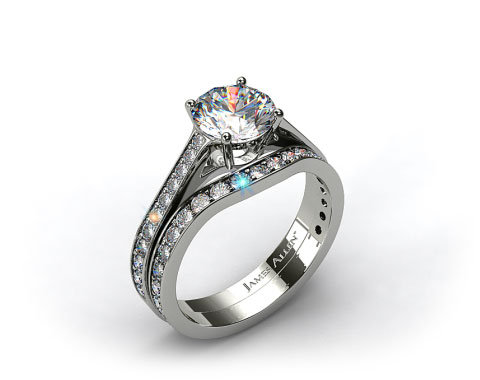 18k White Gold 2.2mm Pave Diamond Engagement Ring & 0.17ct Curved Pave Set Wedding Ring